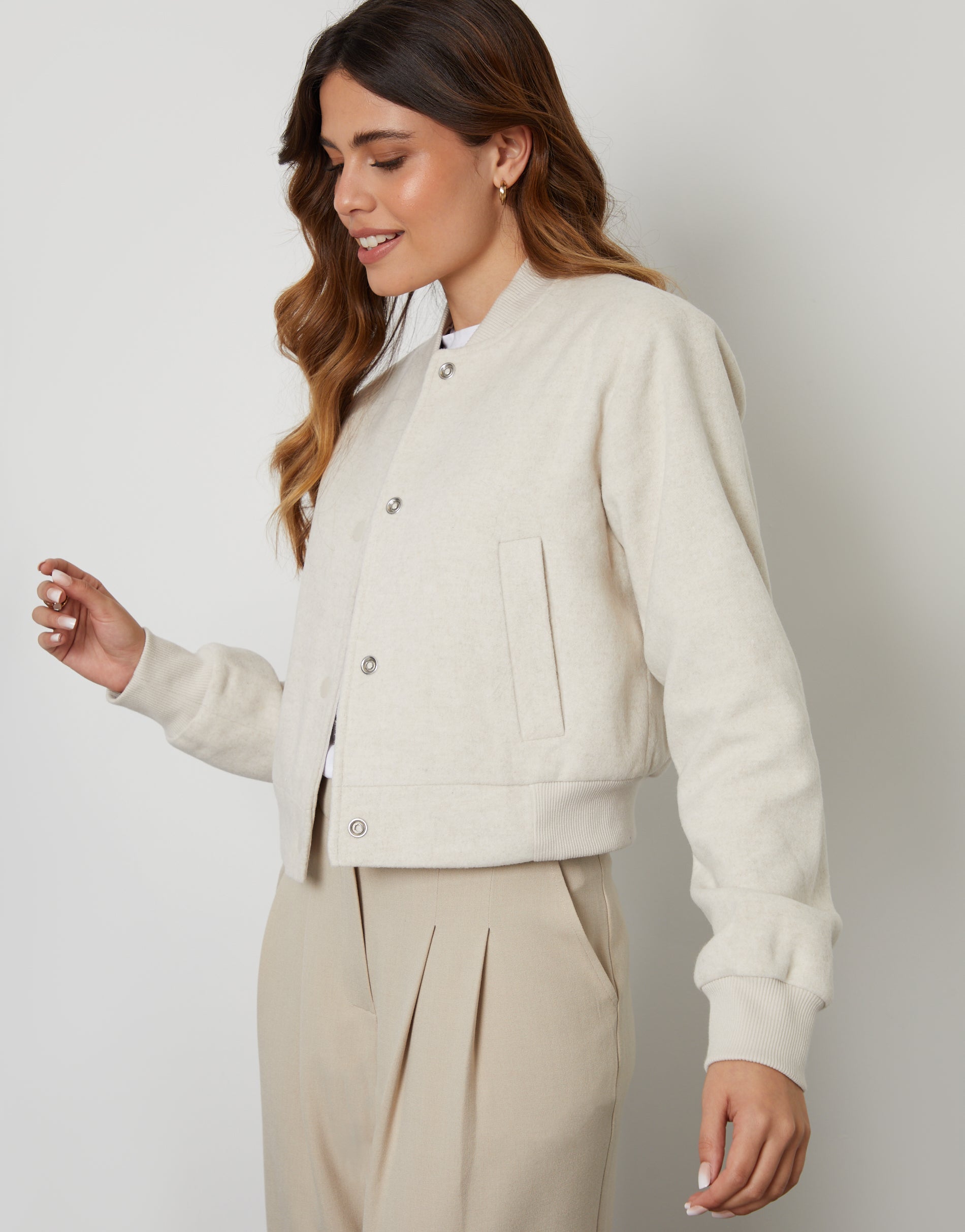 Galuxia Women's Ecru Brushed Cropped Bomber Jacket - Image 4