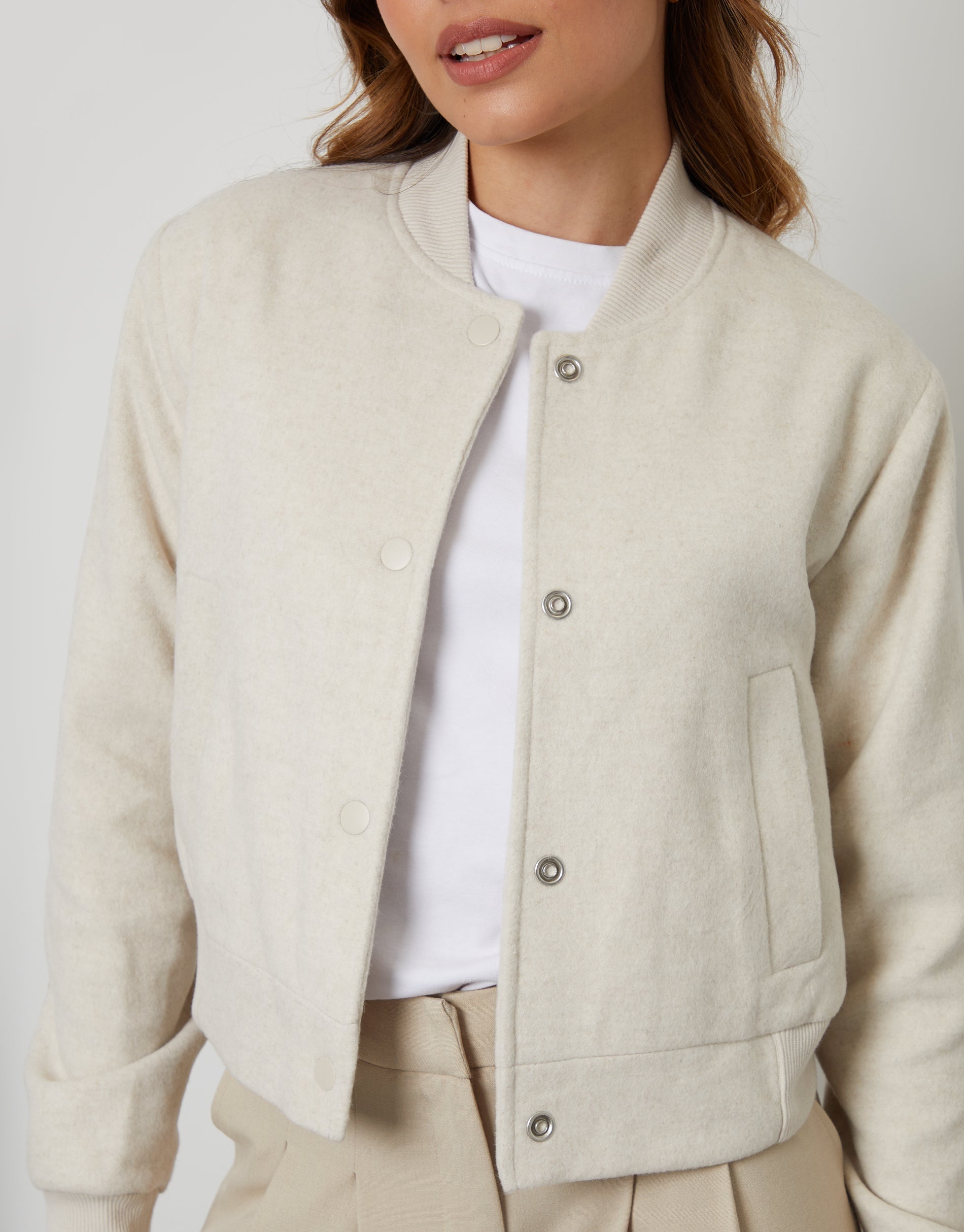 Galuxia Women's Ecru Brushed Cropped Bomber Jacket - Image 5