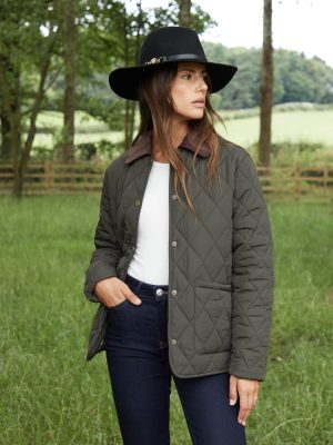 Galuxia Women's Khaki Cord Collar Diamond Quilted Heritage Jacket