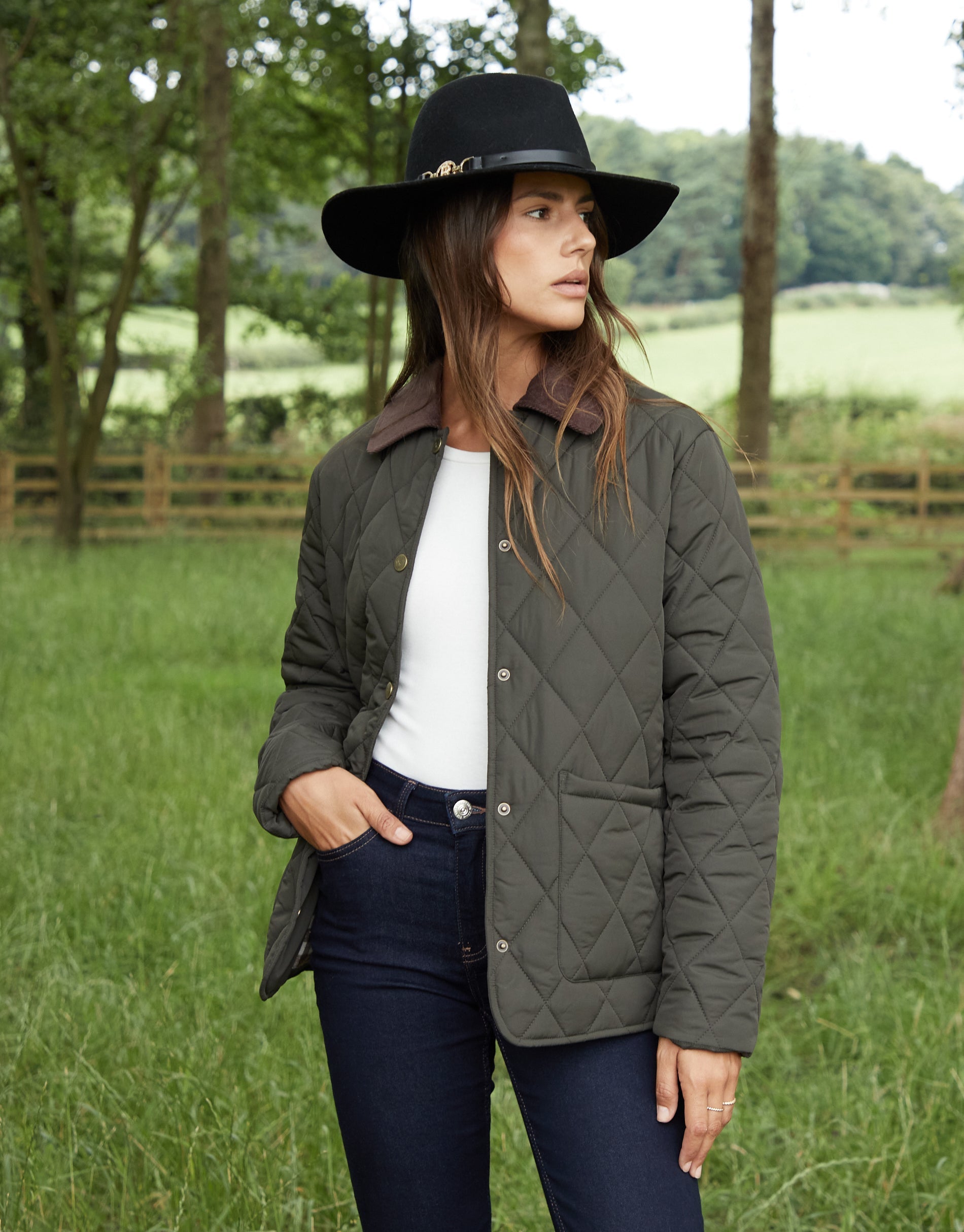 Galuxia Women's Khaki Cord Collar Diamond Quilted Heritage Jacket