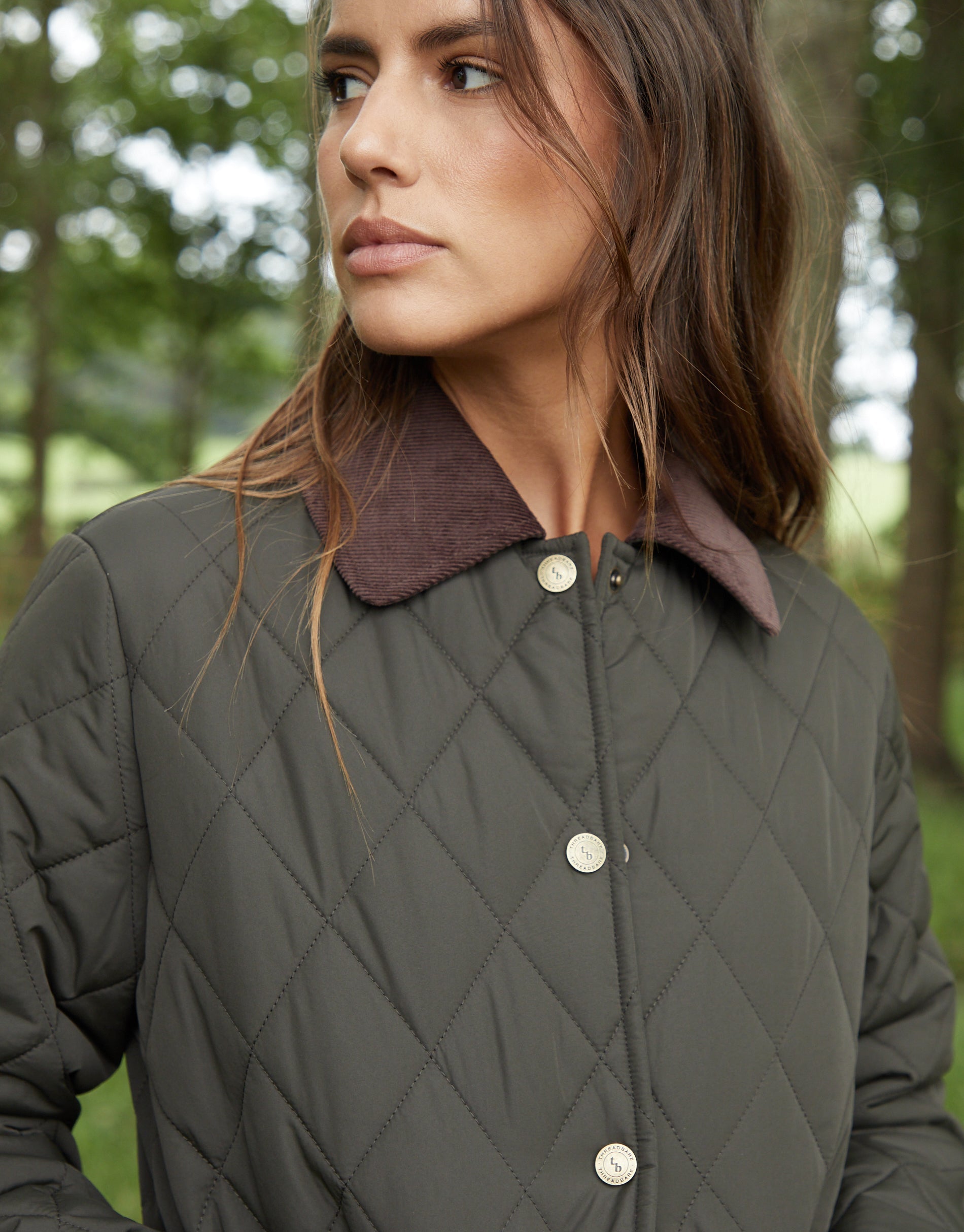Galuxia Women's Khaki Cord Collar Diamond Quilted Heritage Jacket - Image 5
