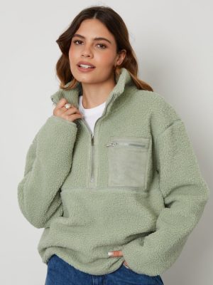 Galuxia Women's Sage Half Zip Borg Fleece