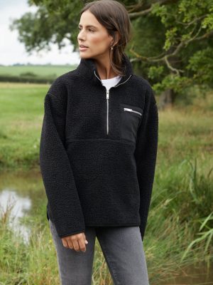 Galuxia Women's Black Half Zip Borg Fleece