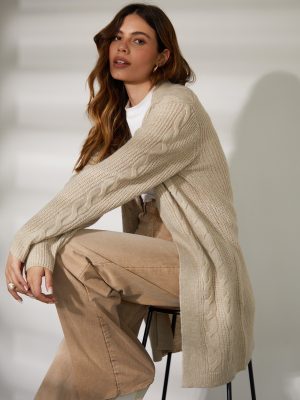 Galuxia Women's Beige Cable Knit Cardigan