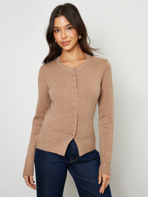 Galuxia Women's Beige Crew Neck Compact Knitted Cardigan