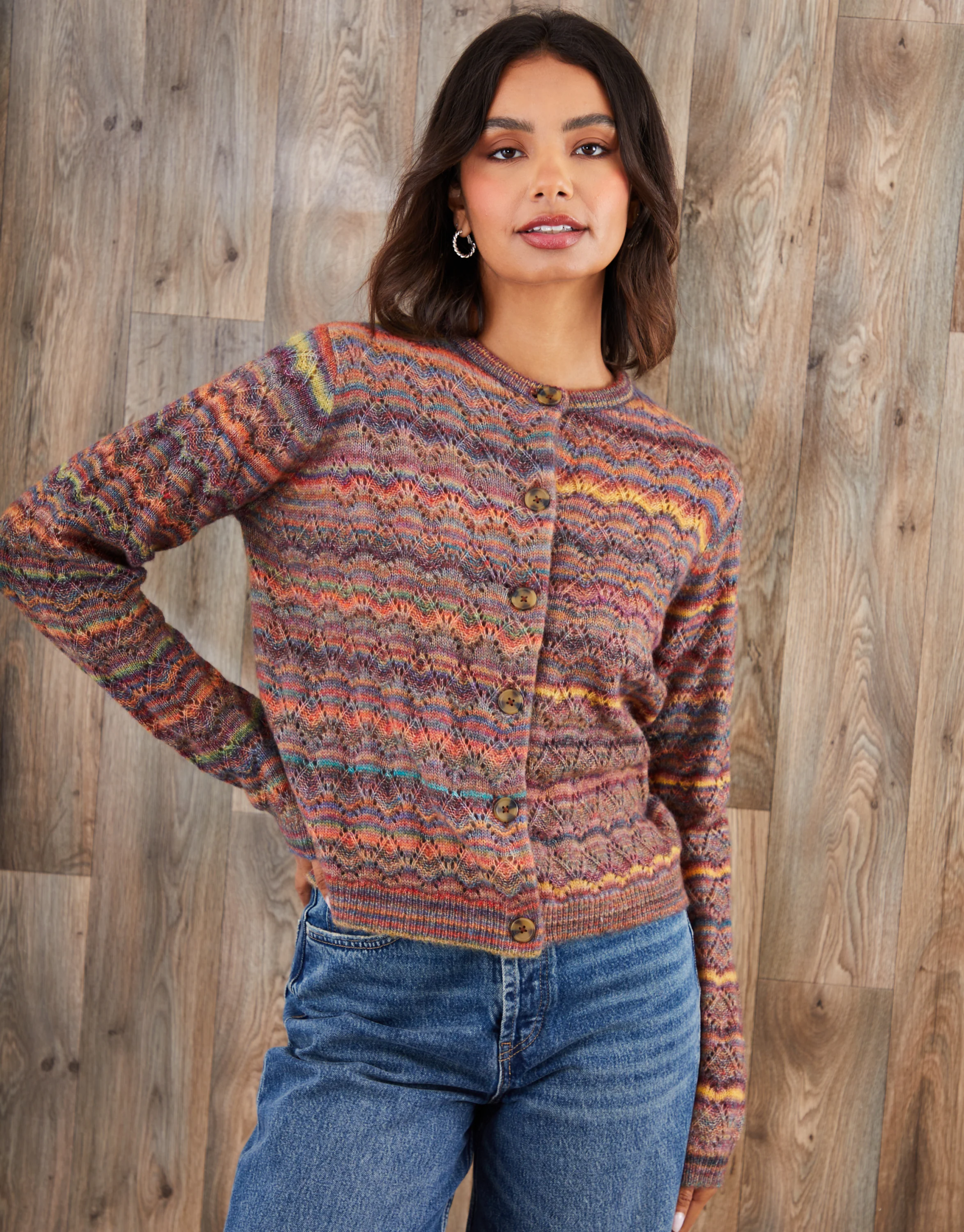 Galuxia Women's Brown Space Dye Knitted Cardigan - Image 3
