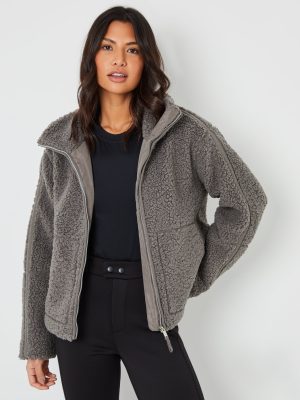 Galuxia Women's Grey Funnel Neck Zip-Up Borg Fleece