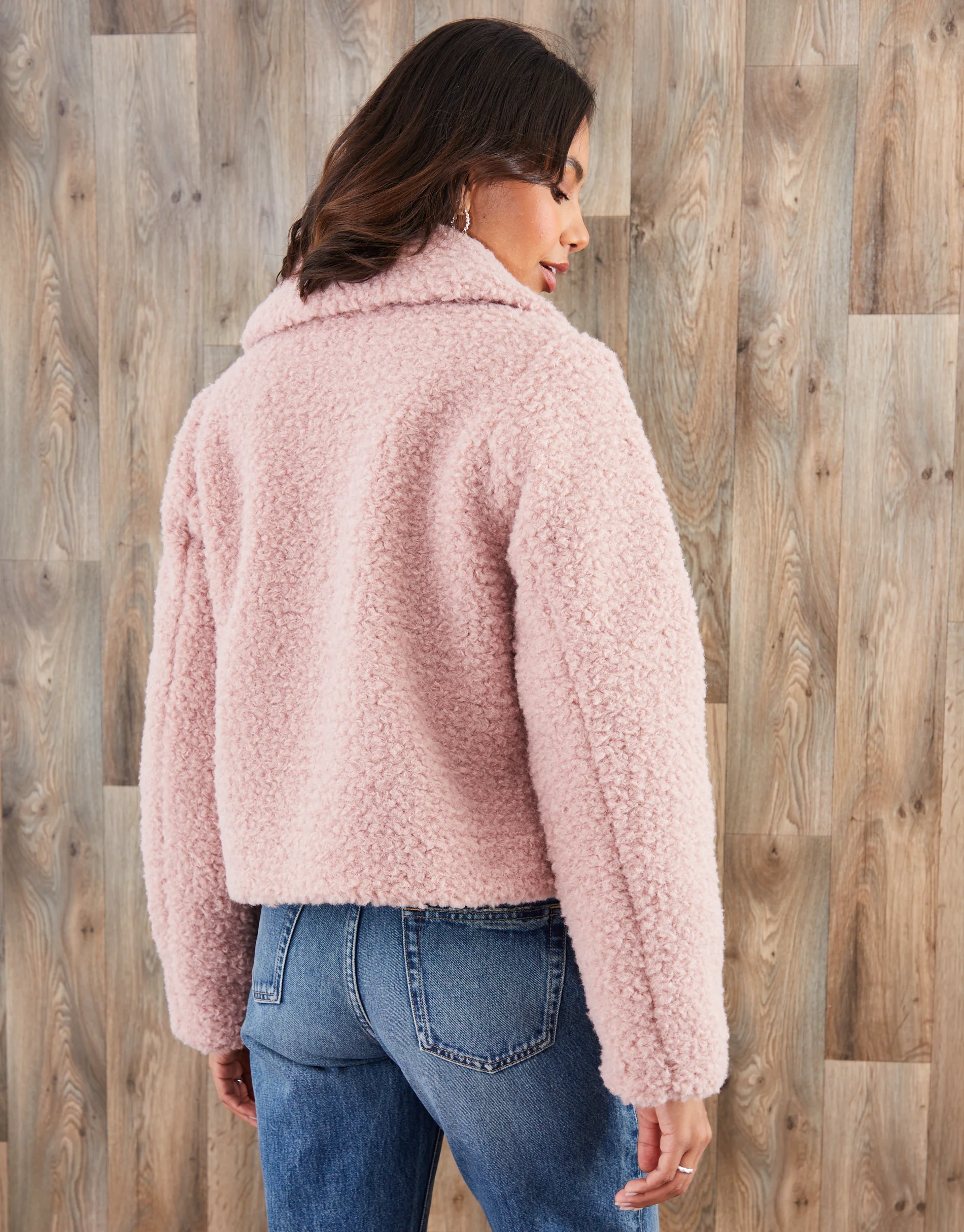 Galuxia Women's Pink Collared Zip Up Borg Bomber Jacket - Image 2