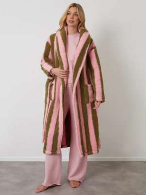 Galuxia Women's Pink Stripe Borg Dressing Gown