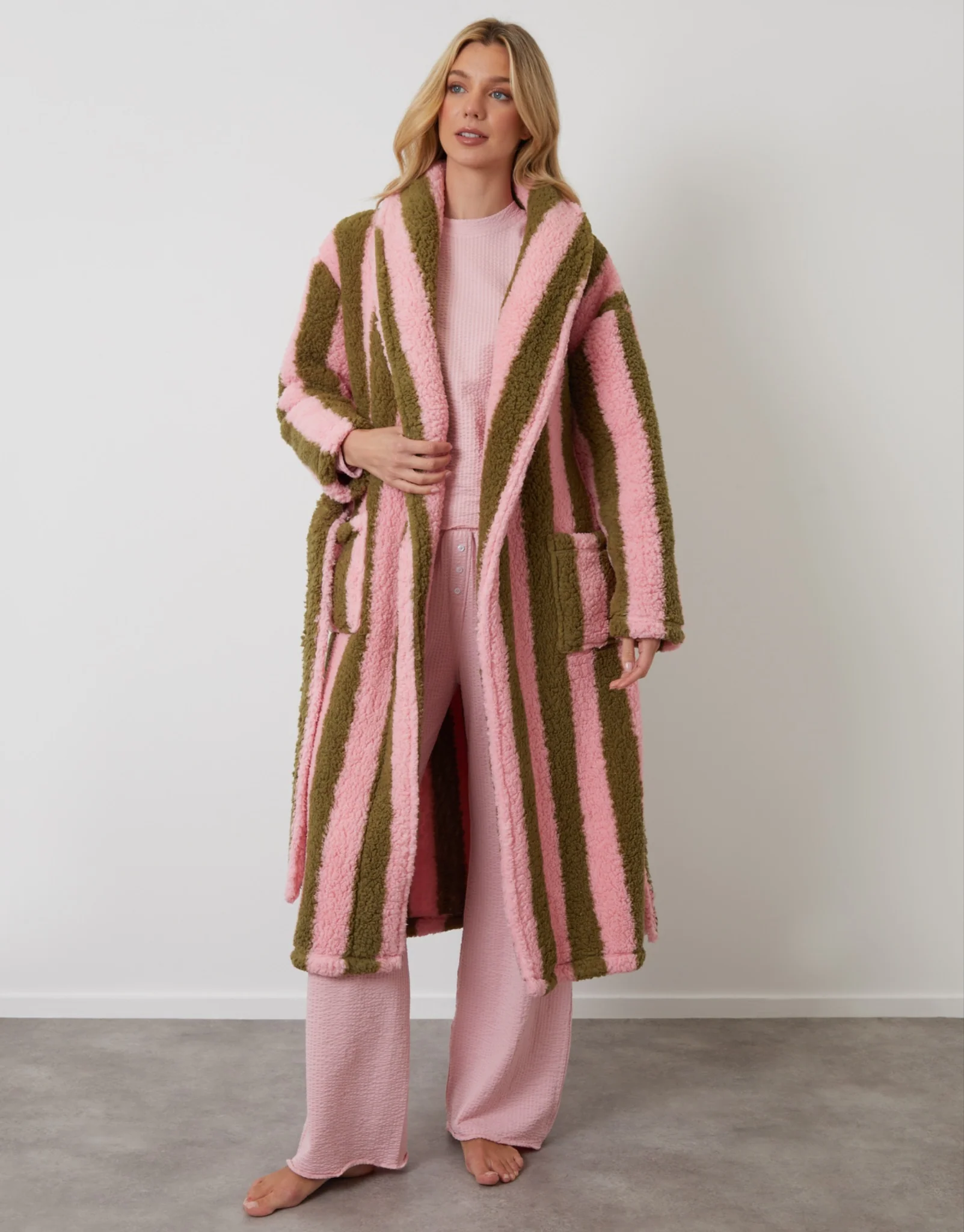 Galuxia Women's Pink Stripe Borg Dressing Gown