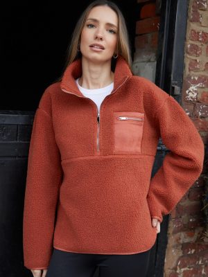 Galuxia Women's Rust Half Zip Borg Fleece
